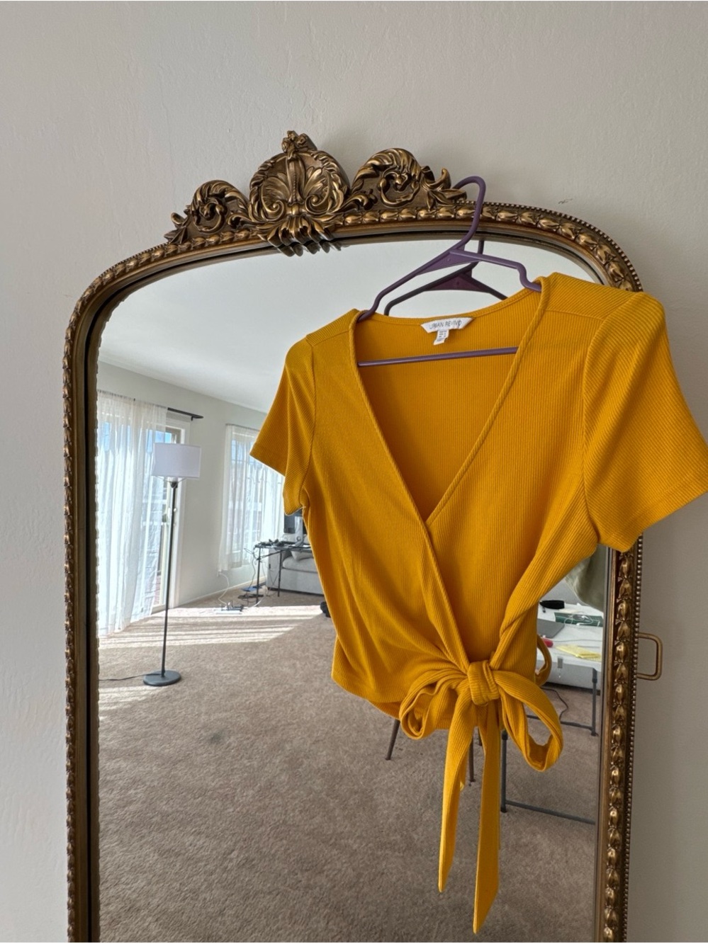 Mustard Tie-Front V-Neck Crop Top